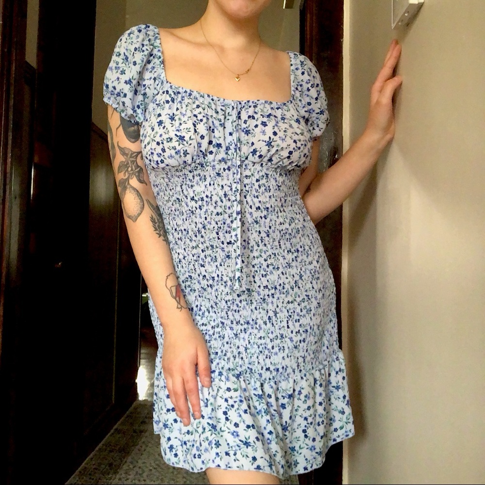 Blue floral milkmaid dress